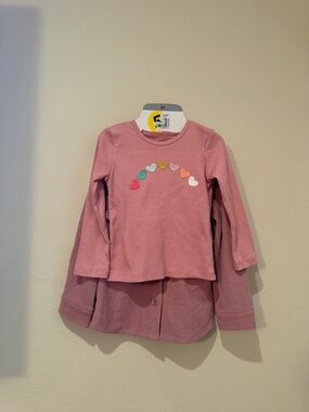 NWT Girls' 3 Piece Pink Heart Long-Sleeve Top, White Hearts & Pink Shirt Jacket